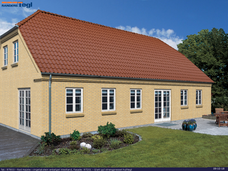 Tag: RT803 R&oslash;d H&oslash;jslev Vingetegl Westland
Facade: RT201 Gule glatte maskinsten