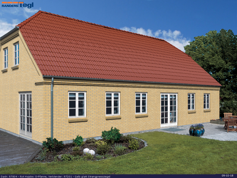 Tag: RT804 H&oslash;jslev S-formet R&oslash;d Vingetegl
Facade: RT201 Gule glatte maskinsten