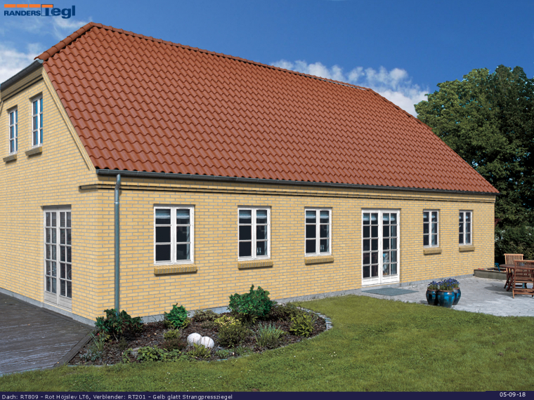 Tag: RT809 H&oslash;jslev R&oslash;d LT6 Dyb Falstagsten
Facade: RT201 Gule glatte maskinsten