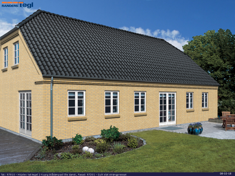 Tag: RT810 Bl&aring;d&aelig;mpet H&oslash;jslev Vingetegl Lille Dansk Format
Facade: RT201 Gule glatte maskinsten