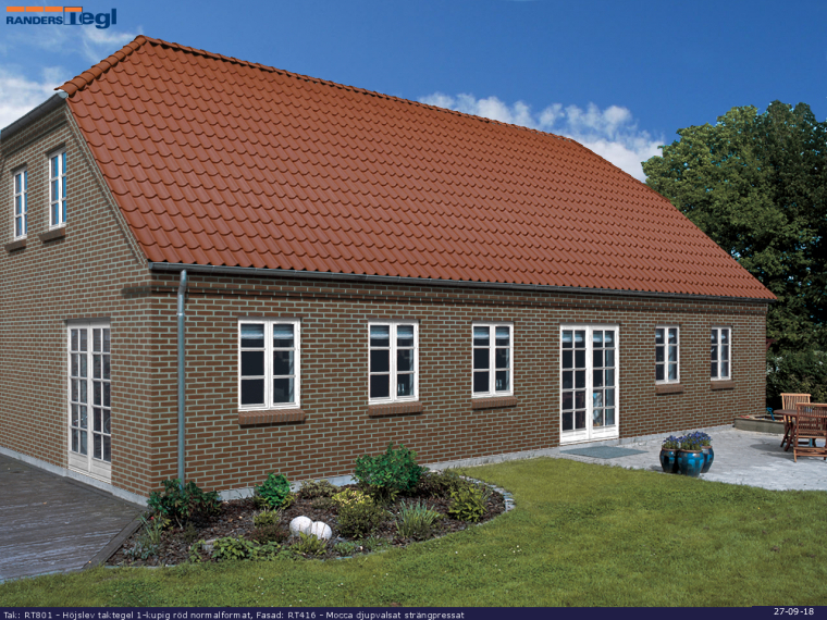 Tag: RT801 R&oslash;d H&oslash;jslev Vingetegl Normalformat
Facade: RT416 Mocca dybpr&aelig;g maskinsten